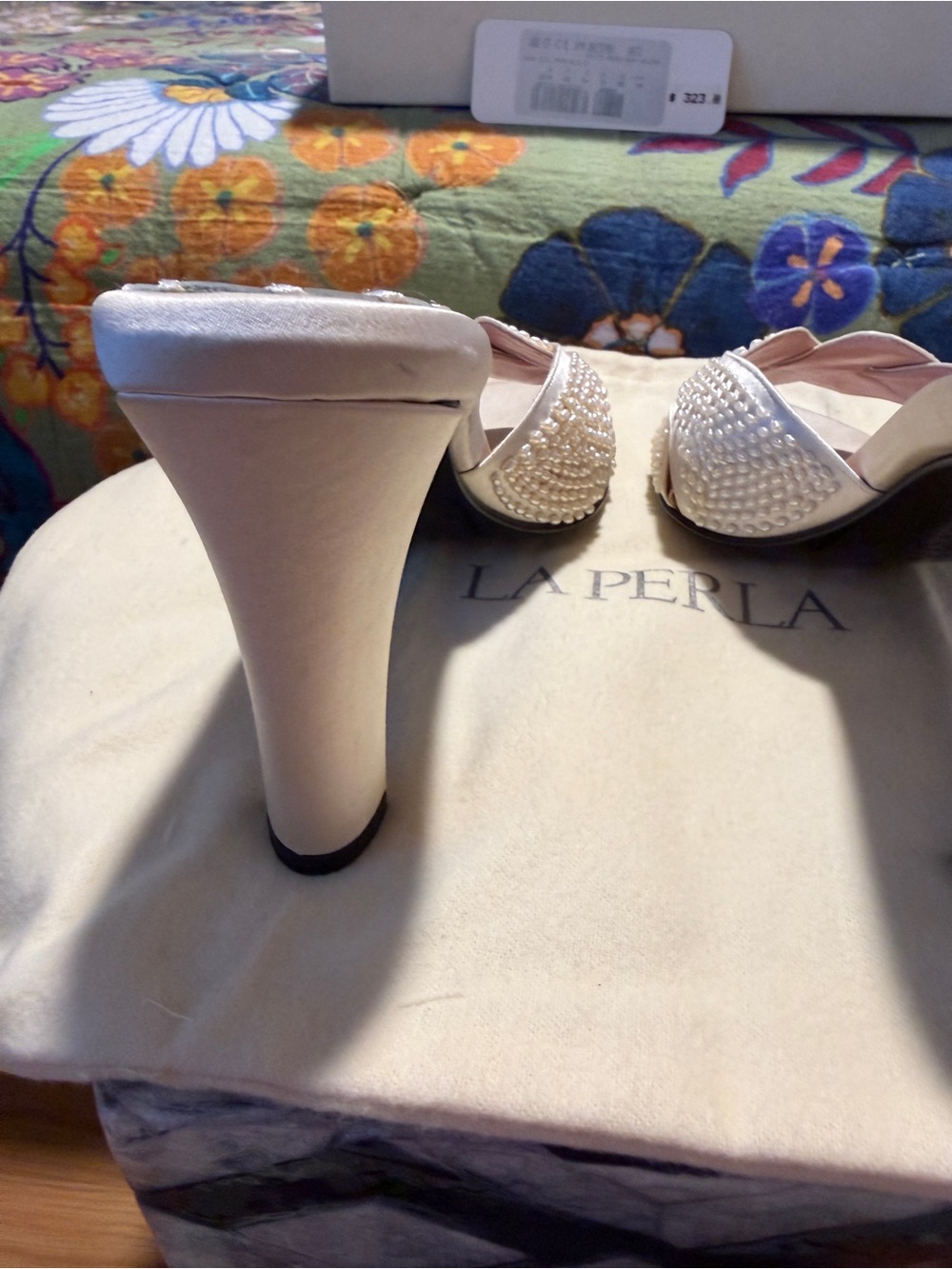 Vintage La Perla Ivory Pearl-Embellished Slide Heels - Picture 15 of 15